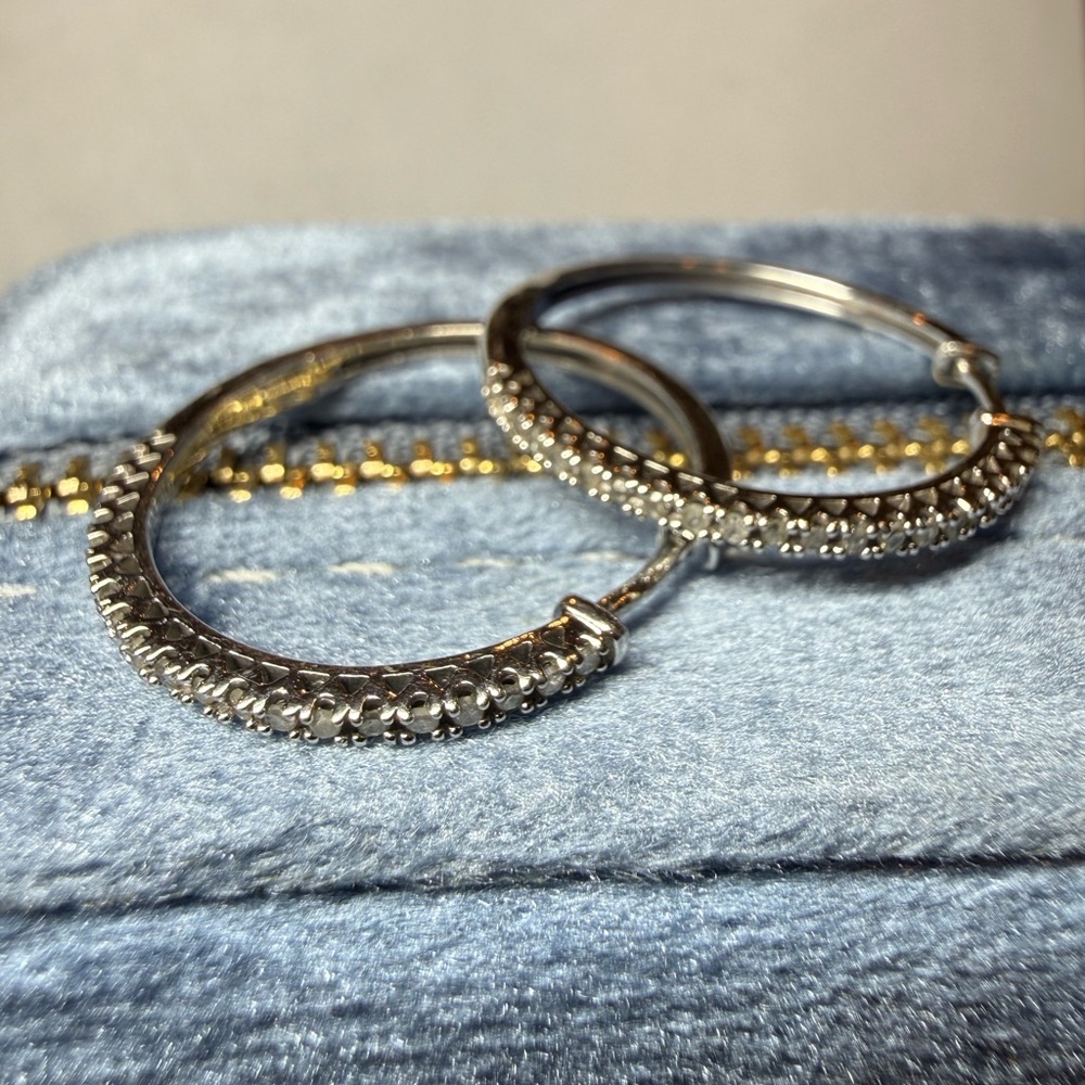 Faux diamond hoops - Elegant Silver Hoop Earrings with crystals -